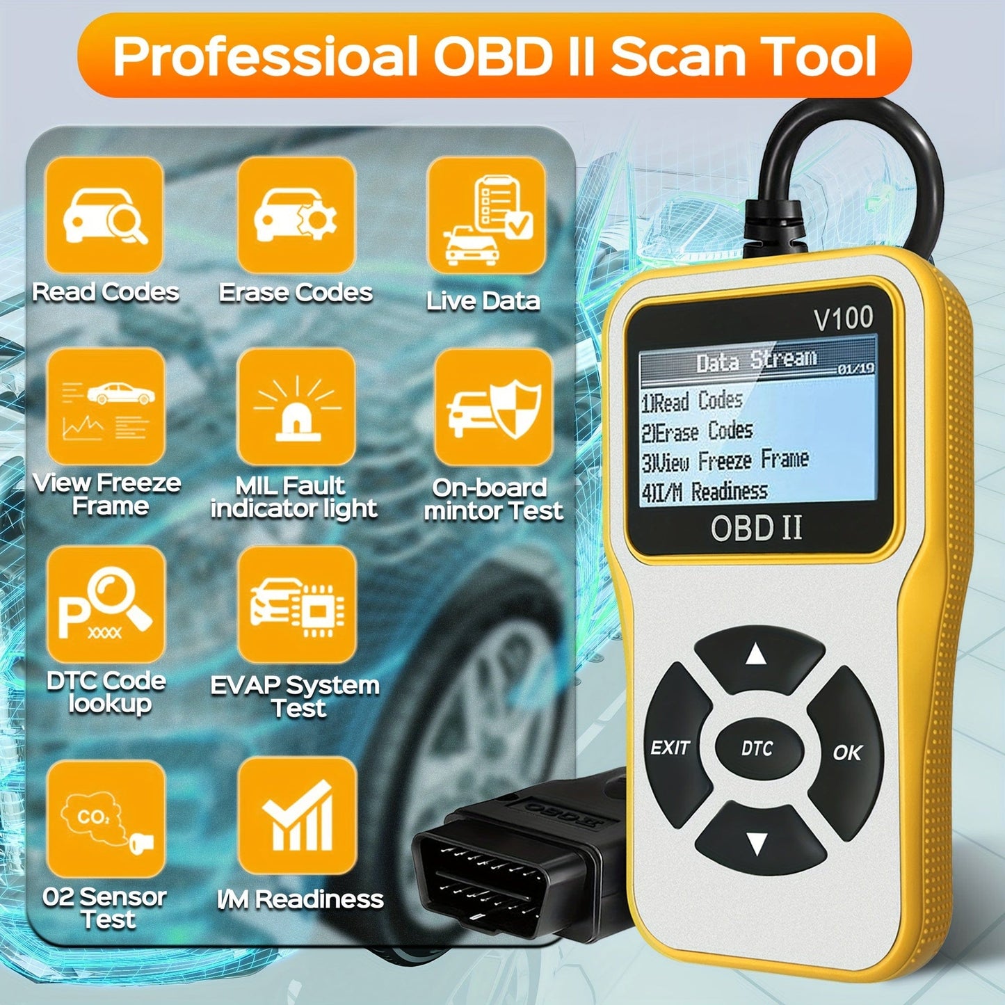Car OBD2 Scanner Professional Code Reader Vehicle Check Engine Fault Scanner Auto CAN Diagnostic Scan Tool For All OBDII Protocol Cars Since 1996