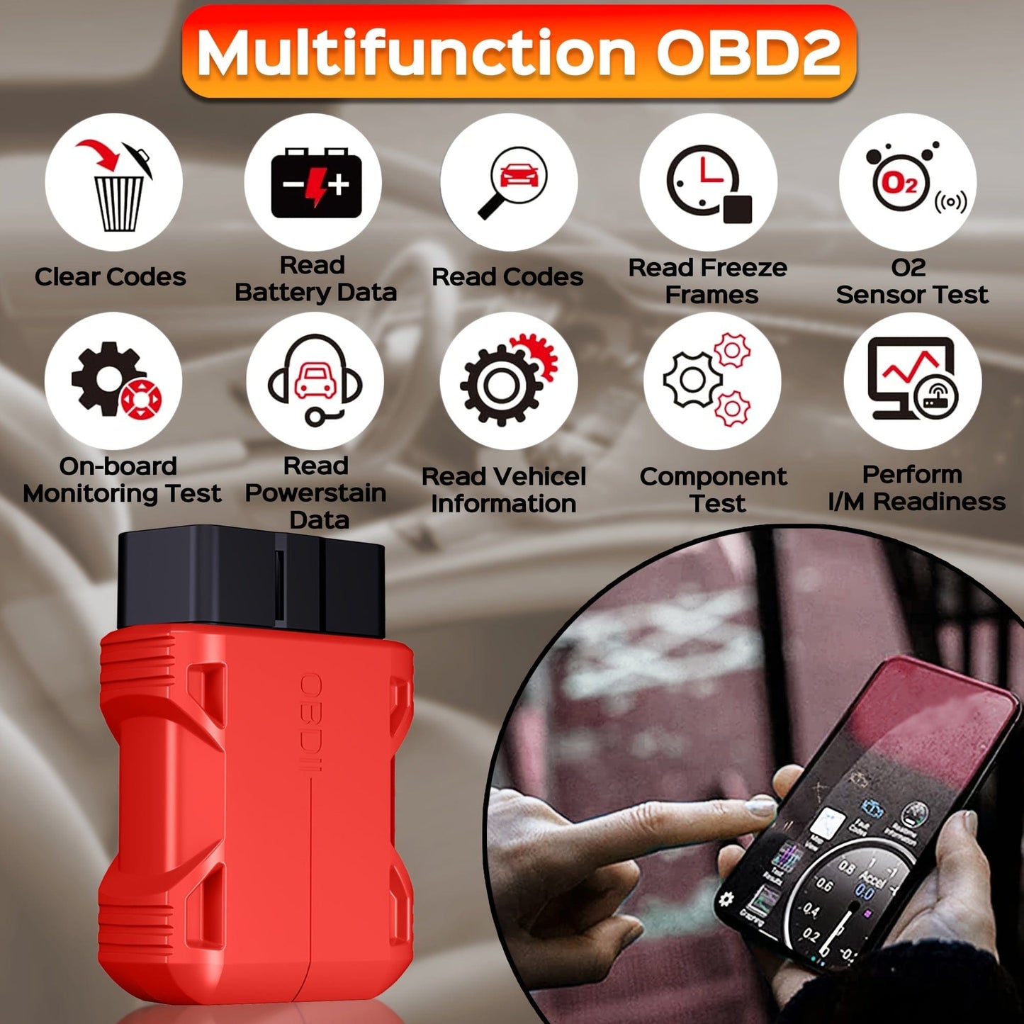 ELM327 Car OBD2 Scanner Wireless 5.0 Adapter Auto Diagnostic Tool Reader, Fault Code,Check Engine Light Code Reader