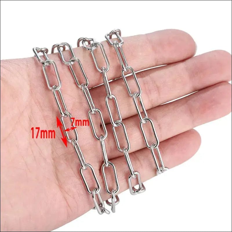 7mm wide stainless steel oval decorative chain long cross