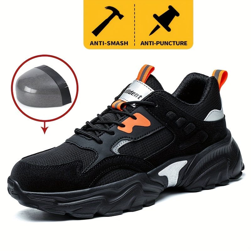 Men's Protective Steel Toe Shoes, Lace Up Comfy Sneakers, Perfect For Constructional Safety Workout Activities