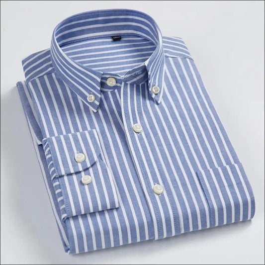 8XL 7XL Pure Color Striped / Plaid Longsleeve Shirt for Men