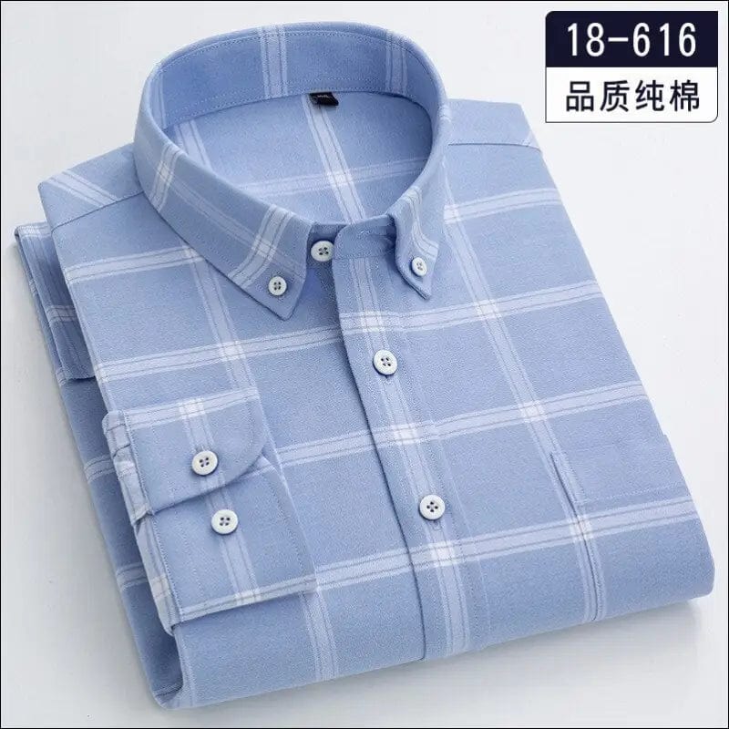 8XL 7XL Pure Color Striped / Plaid Longsleeve Shirt for Men
