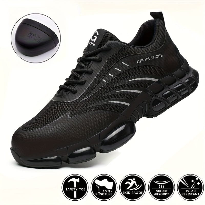 Plus Size Men's Trendy Steel Toe Work Boots, Comfy Non Slip Lace Up Casual Durable Sneakers For Men's Outdoor Activities