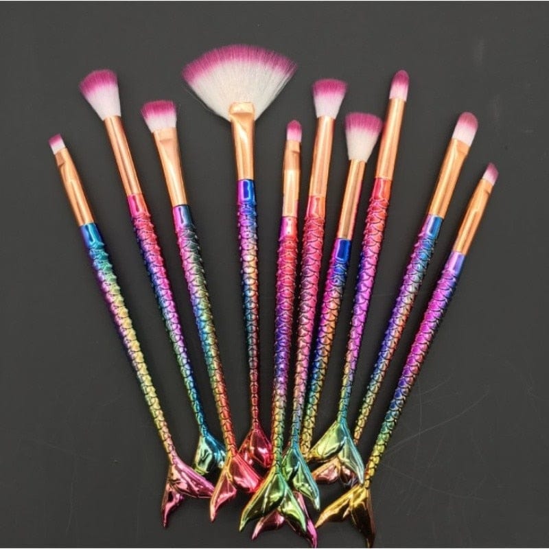 10 PCs Mermaid Makeup Brushes Kit Professional Set