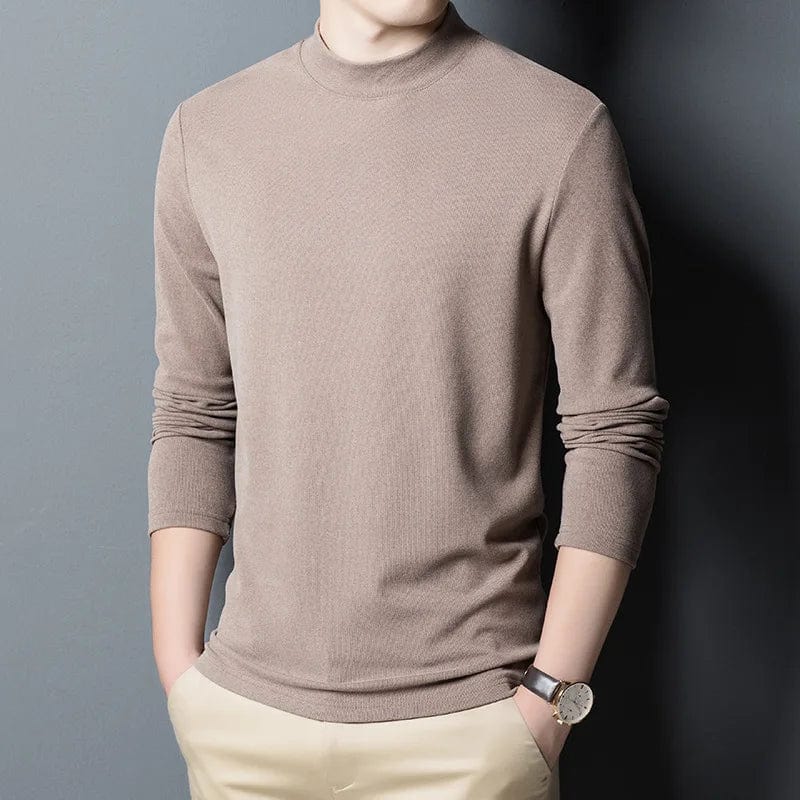 Half Turtleneck Sweater For Men Simple Classic All-Match Solid Color Business Casual Luxury Brand High Quality Fit Male Tops