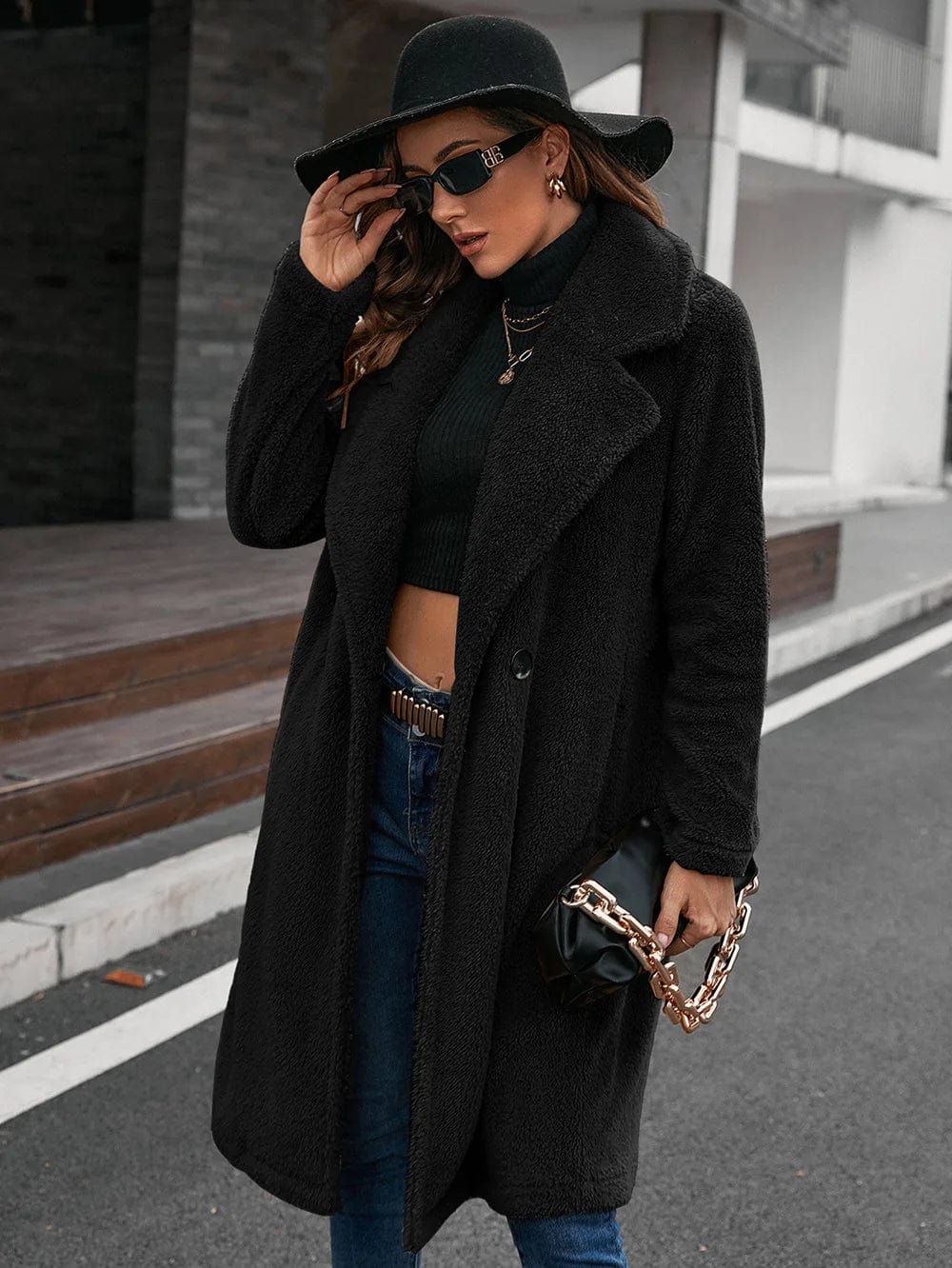 Women's Winter Jacket Thicken Warm Faux Fur Fashion Woman Coat Vintage Lapel Elegant Long Coat Solid Color Women Jacket Coat