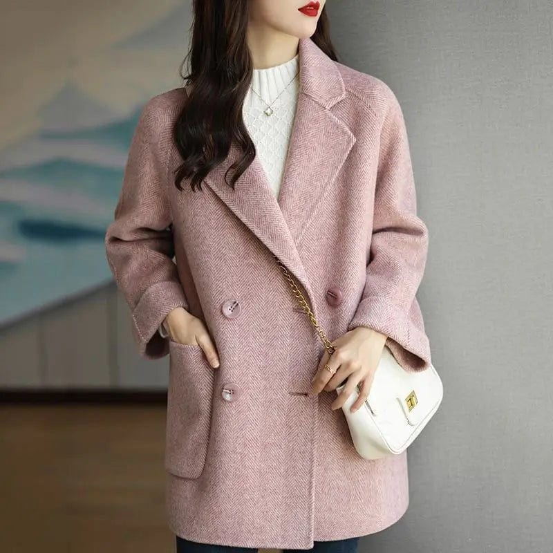 Women Coat 2023 Autumn Winter New Fashion Loose Herringbone Pattern Lapel Woolen Jacket Double breasted Casual Female Outerwear