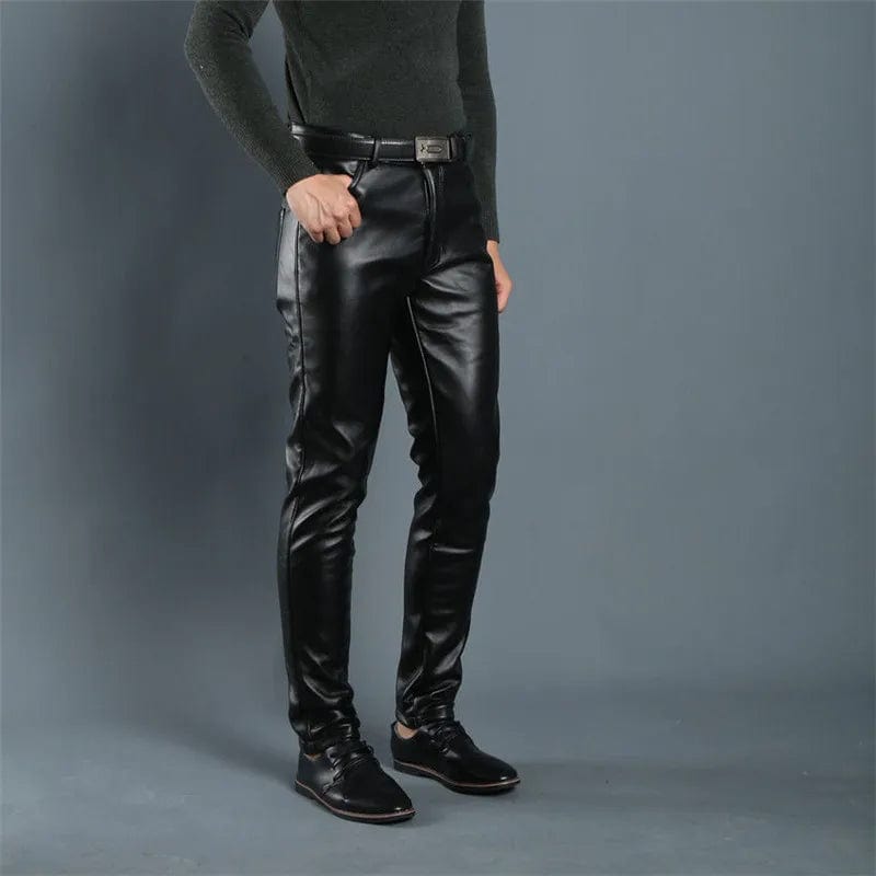 Leather Pants Men's Leggings Black Solid Faux Leather Jeans Male Casual Trousers Korean Fashion Slim Fit Skinny Pants Motorcycle