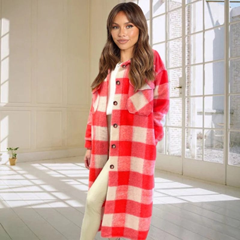 Autumn Winter Women Long Plaid Shirt Jacket Oversize Single Breasted Coat Thick Warm Loose Female Casual Jacket