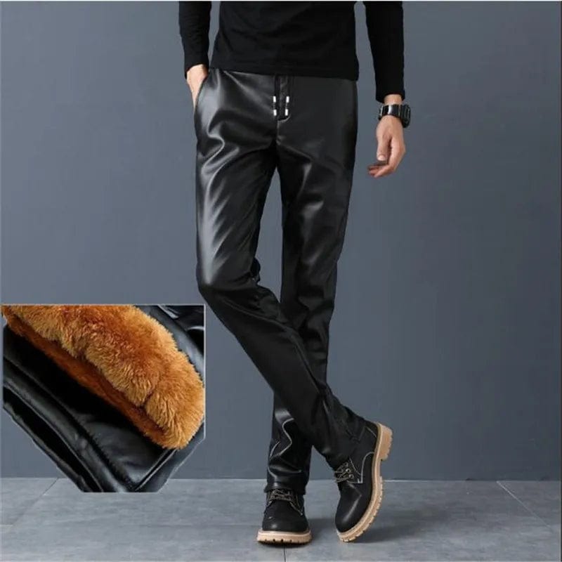 Leather Pants Men's Leggings Black Solid Faux Leather Jeans Male Casual Trousers Korean Fashion Slim Fit Skinny Pants Motorcycle