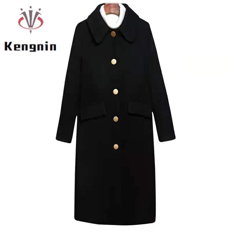 Elegant Long Wool Winter Coat Women Jacket Wool Blends Ladies Thicken Coat Long Sleeve Autumn Female Korean Warm Overcoat KG63