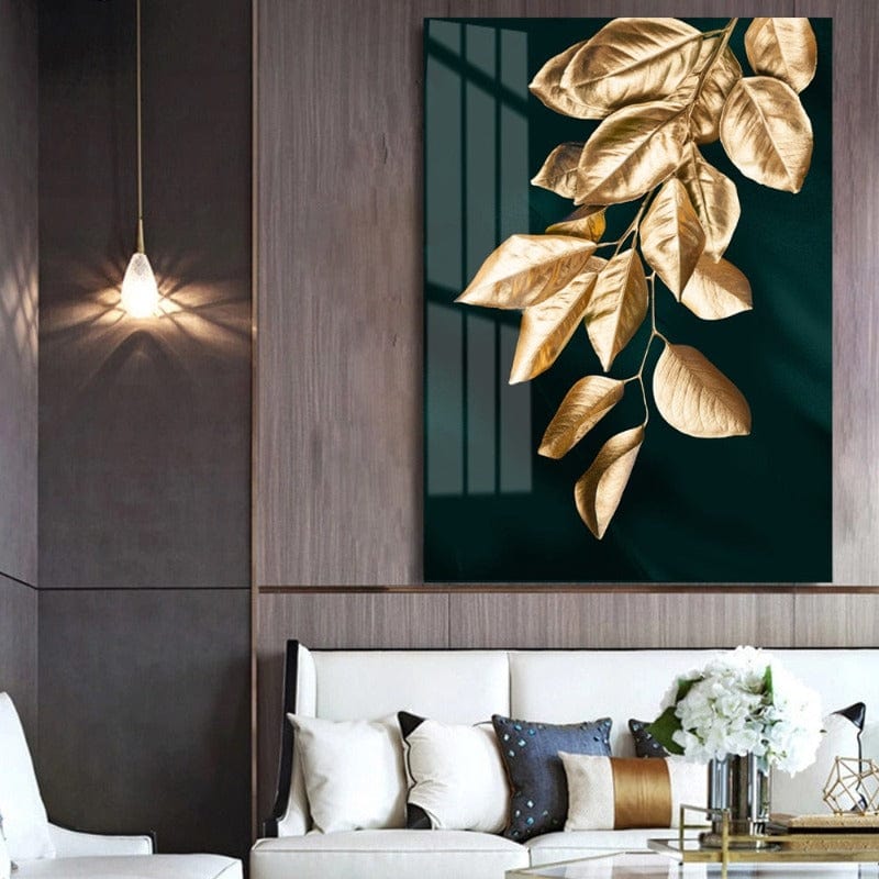 Abstract Golden Plant Leaf Canvas Painting