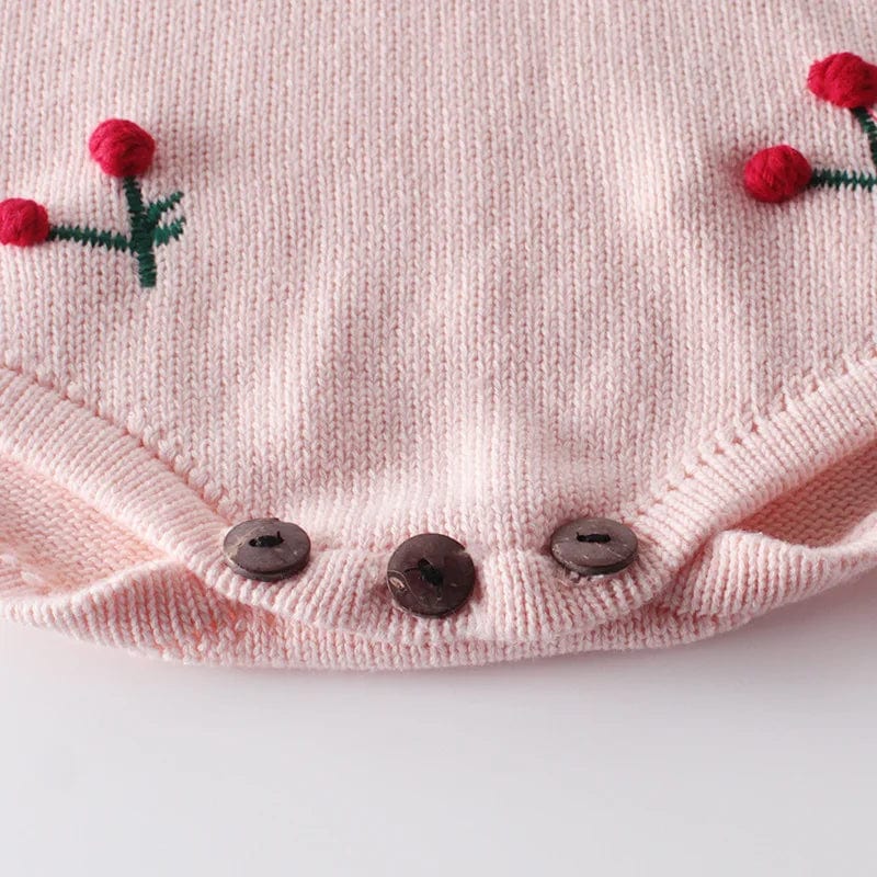Spring Knitted Baby Romper Cherry Printed Newborn Baby Clothes 100% Cotton Knit Sweater Toddler Infant Baby Jumpsuit Overalls