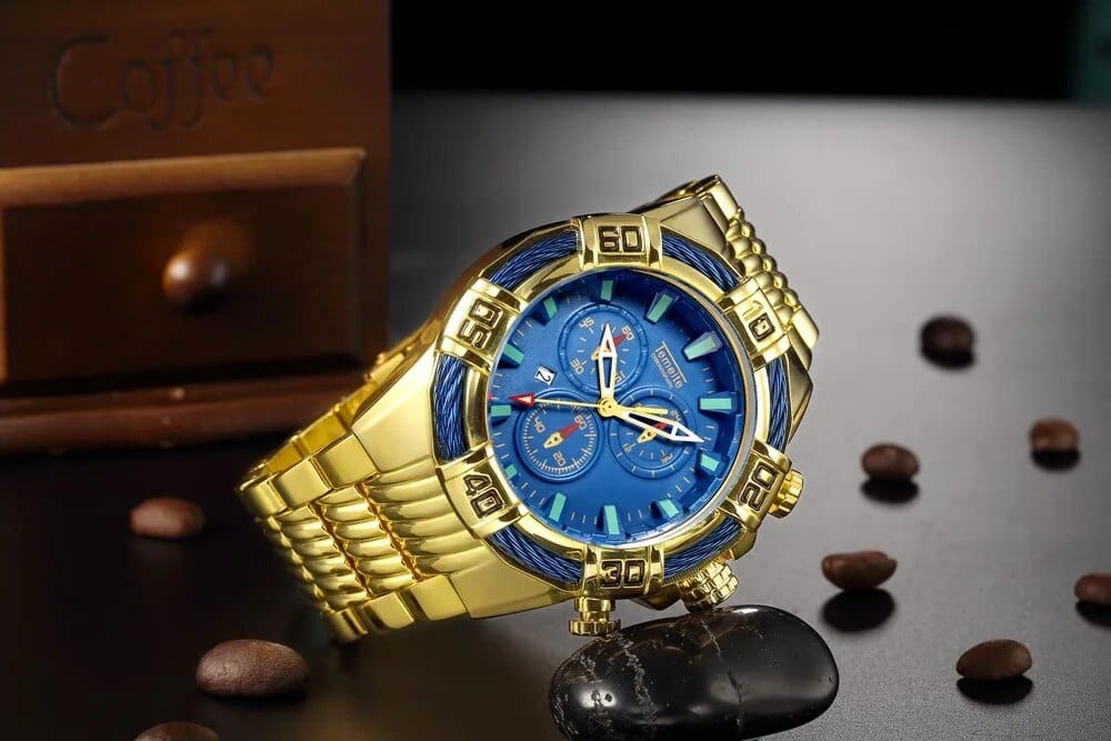 Reloj TEMEITE de cuarzo dorado azul de marca de lujo, reloj de pulsera resistente al agua de acero inoxidable para hombre, reloj informal deportivo con fecha para negocios