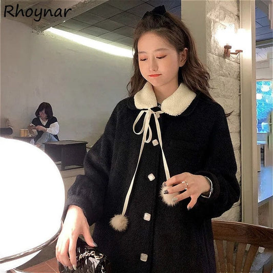 Blends Women Winter Coat Ladies Clothes Kawaii Aesthetic Thicker Warm Stylish All-match Students Female Daily Unique New Ins