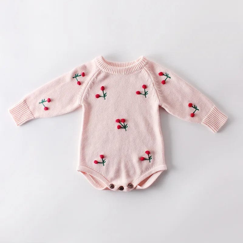 Spring Knitted Baby Romper Cherry Printed Newborn Baby Clothes 100% Cotton Knit Sweater Toddler Infant Baby Jumpsuit Overalls