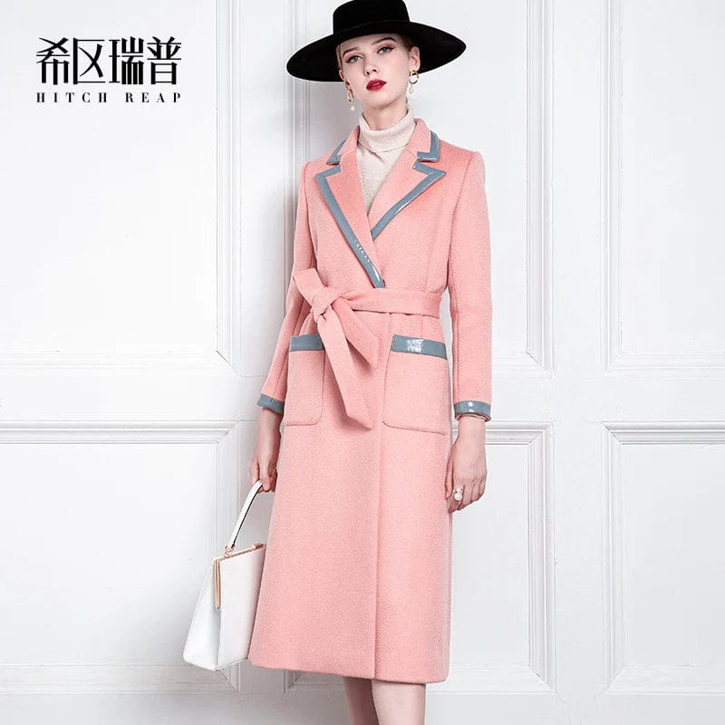 High End Thickened Cashmere Coat Female Hepburn Autumn Winter Temperament Suit Collar Medium Long Wool Coat