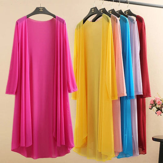 5XL Summer Cloak Thin Gauze Cardigan Womens 2023 Fashion Large Size Sun Protection Shirt Womens Long Mesh Coat Female Long Coats