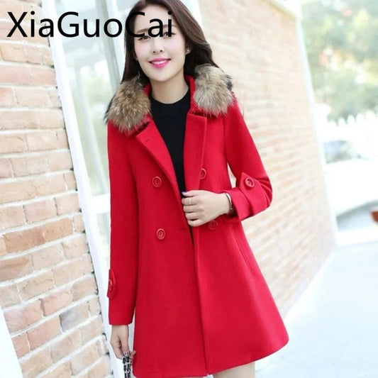 New Winter Women Coats Casual New Slim Women's Overcoats Korean Style Plus Size Wool & Blends Loose Medium Long Collar Coats