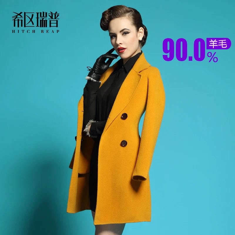 Double Sided Wool Coat Tweed Suit Collar Cashmere Free Small Slim Short