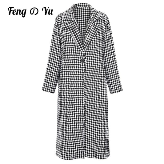 Plaid Wool Winter Coat Women Thick Warm Black White Plaid Casual Long Coat Turn-down Collar Loose Soft 2019 New Coat