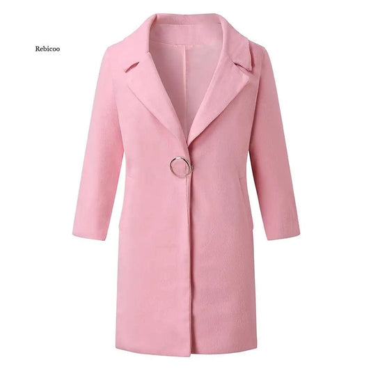 Winter Warm Women Coat Turn Down Long Coat Collar Overcoat Female Casual Autumn New Pink White Outerwear