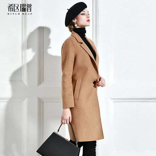 High End Retro Celebrity Suit Collar Cocoon Large Profile Double-Sided Wool Coat