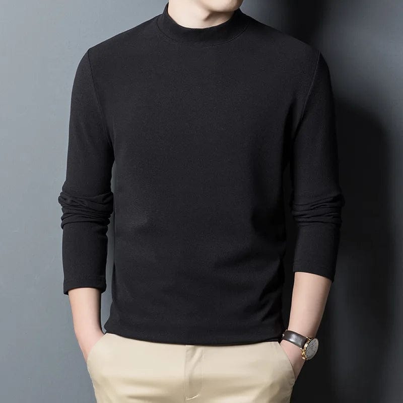 Half Turtleneck Sweater For Men Simple Classic All-Match Solid Color Business Casual Luxury Brand High Quality Fit Male Tops