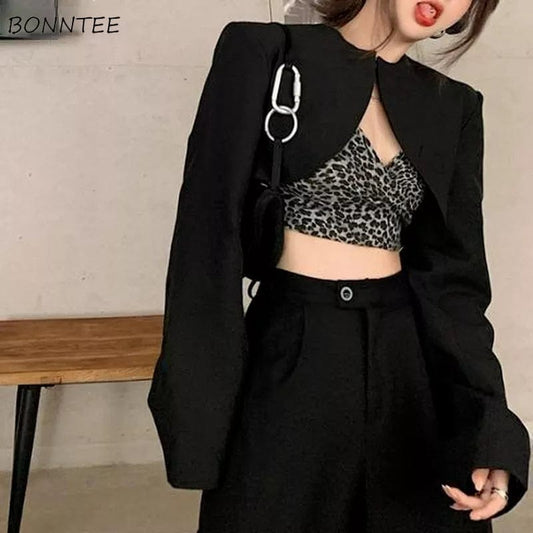 Basic Jackets Women Black Cropped All-match Sexy Design Simple Pure Stylish Outwear Korean Style College Newest Ladies Clothing