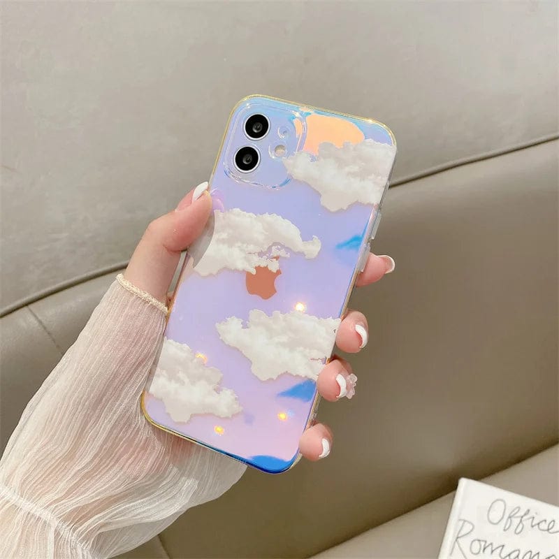 Cute Moon Stars Cloud Patterns Phone Case For iPhone 13 12 mini 11 Pro Max 7 8 Plus X XR XS Max SE 2020 Shell Luxury Laser Cover