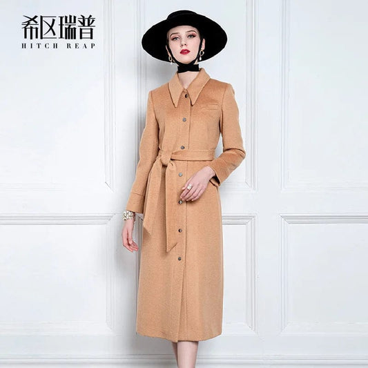 High End Light Luxury Cashmere Coat Female Camel New Winter Celebrity Temperament Wool Coat Medium And Long