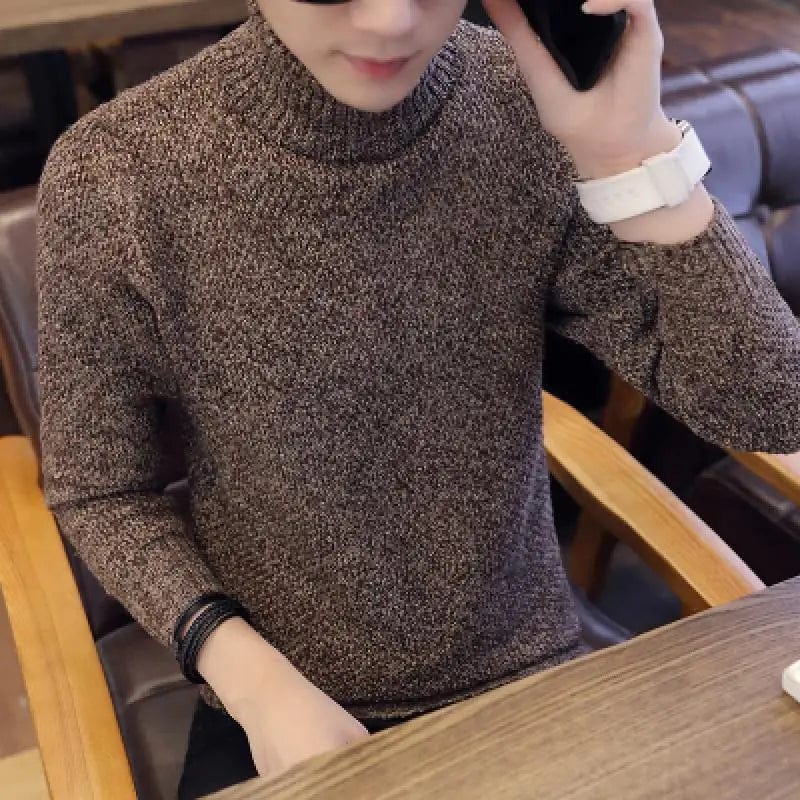 Fleece Mens Sweaters Casual Turtleneck Pullover Men Winter Black High Neck Sweater Man Long Sleeve Knitwear Men's Clothing Tops