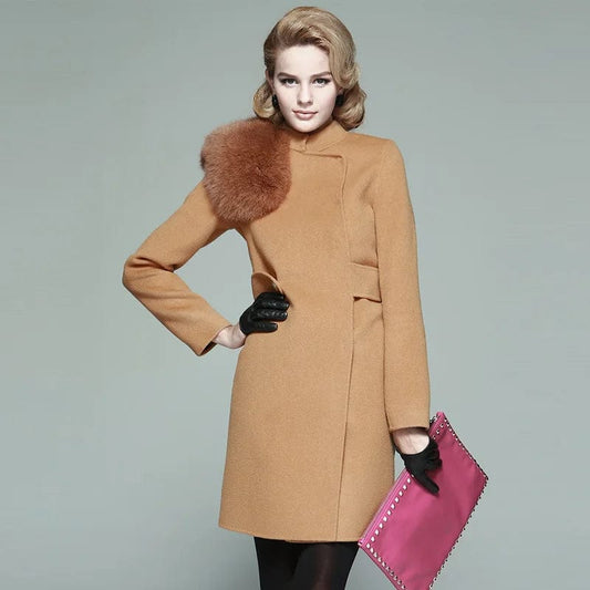 Fox Hair Double Face Cashmere Overcoat Women's French Design Slim Coat For Celebrities In Autumn And Winter
