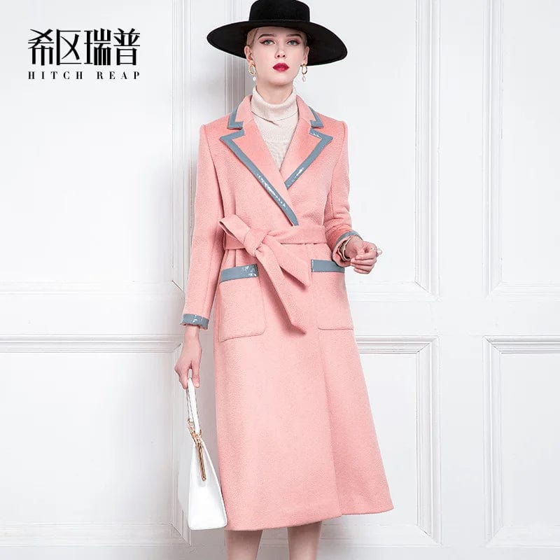 High End Thickened Cashmere Coat Female Hepburn Autumn Winter Temperament Suit Collar Medium Long Wool Coat