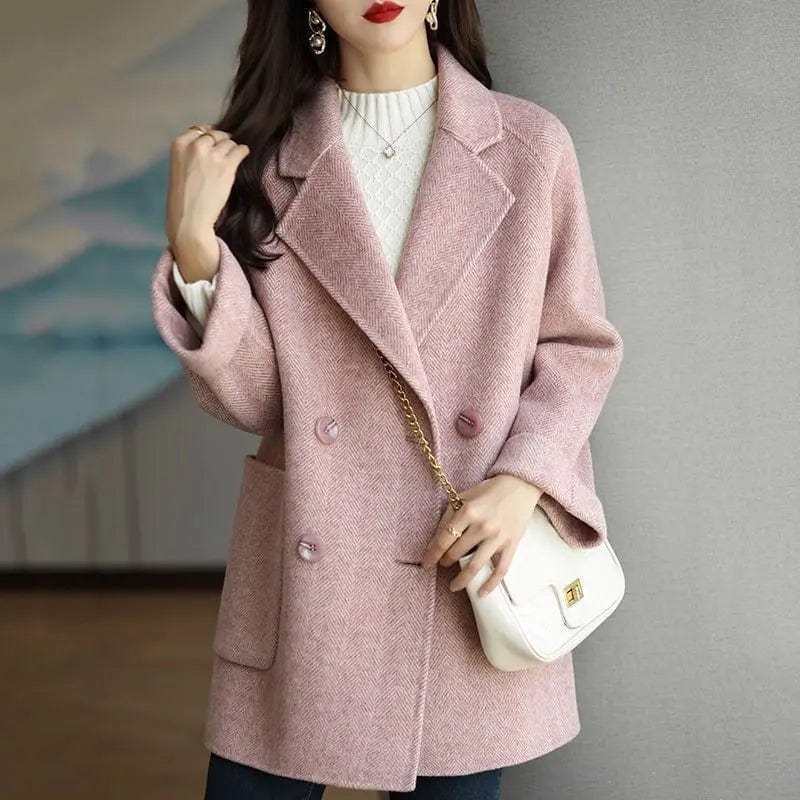 Women Coat 2023 Autumn Winter New Fashion Loose Herringbone Pattern Lapel Woolen Jacket Double breasted Casual Female Outerwear