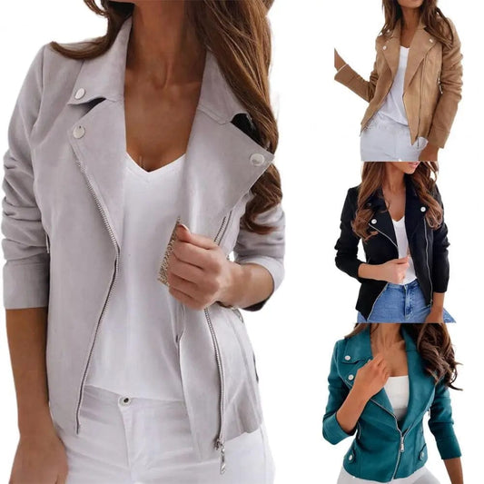 Side Pockets  Trendy Great Stitching Biker Jacket Faux Suede Autumn Jacket Solid Color   for Adult