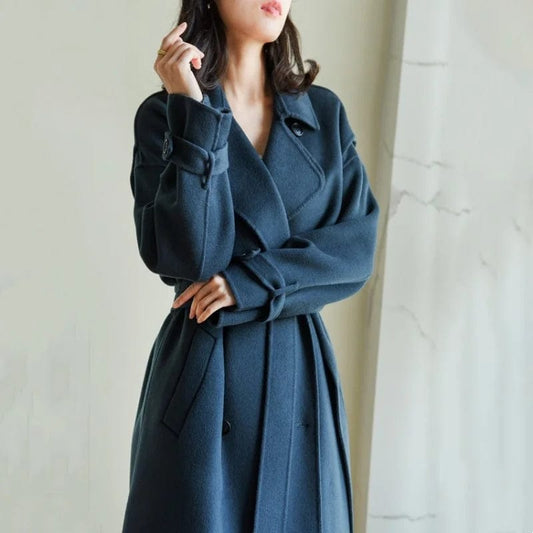 Breasted Double Wool Coat Women High Street Autumn Windbreakers Office Lady Overcoat Korean Style Fashion Casual Long Outerwear