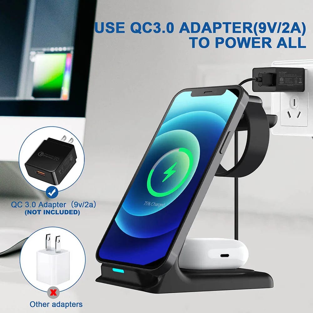 20W 3 in 1 Qi Wireless Charger Stand For iPhone 14 13 12 11 XS XR X 8 Induction Fast Charging For Apple Watch 7 8 Airpods 3 Pro