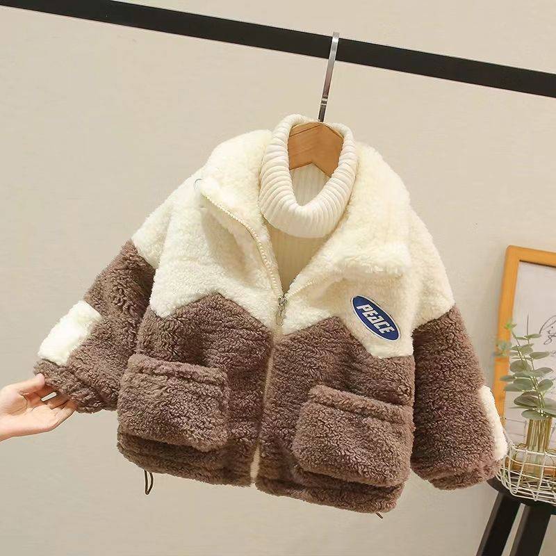 Children's cotton clothing children's clothing boys and girls lamb velvet jacket thickening autumn and winter clothing wool sweater baby foreign style cotton clothes baby