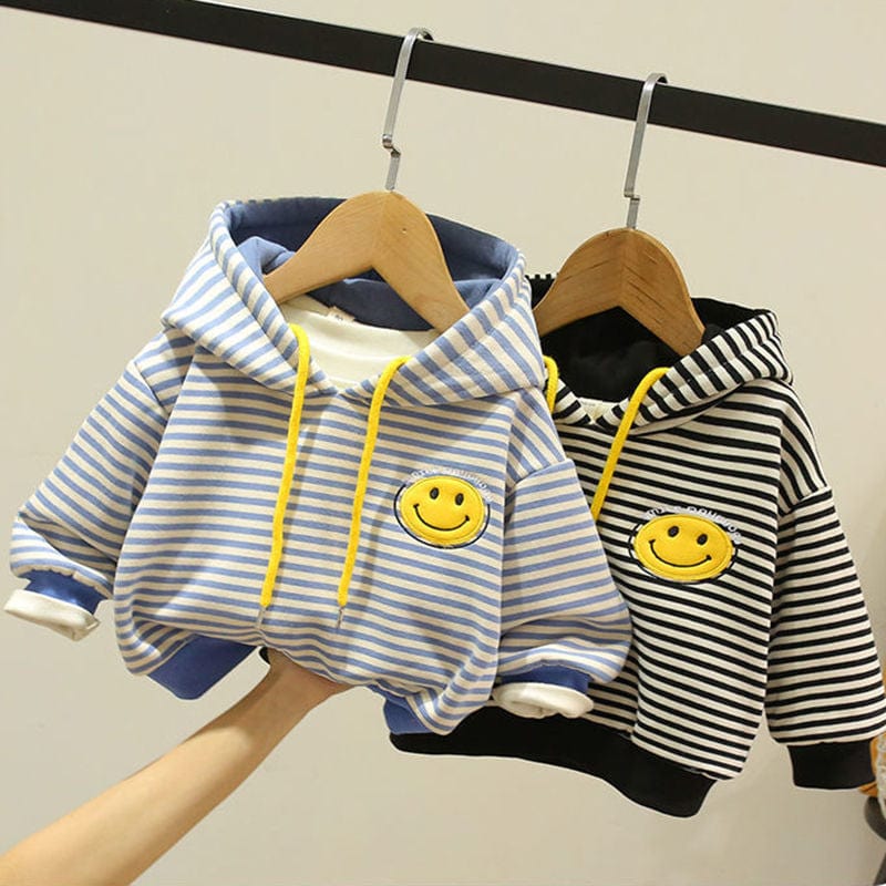 Children's clothing boys fleece sweater autumn and winter new baby western style striped top loose all-match small and medium children's clothing trend