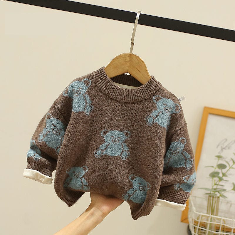 Children's sweater 2022 autumn and winter new baby boy warm top children's bottoming shirt bear knitted sweater plus velvet thick