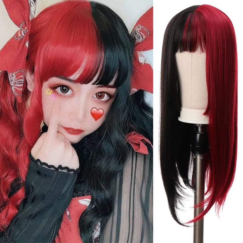 Cosplay anime fake female black white yin yang color air Liu Hai Chang straight female chemical fiber WIG empty store new