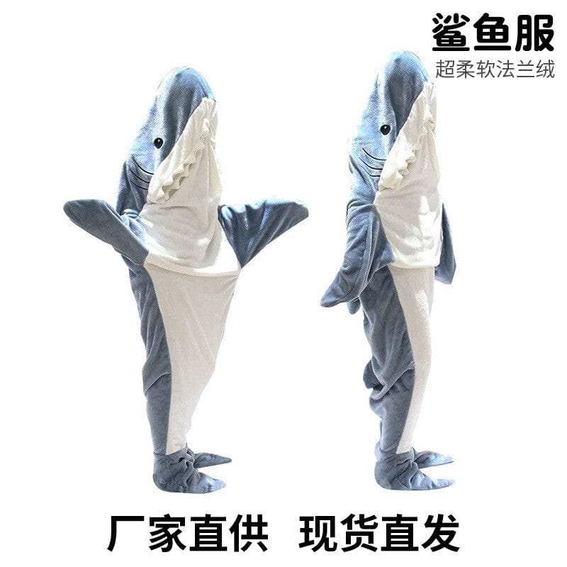 Shark blanket adult super soft soft velvet hoodie sleeping bag wearable loose one-piece pajamas shark sleeping bag
