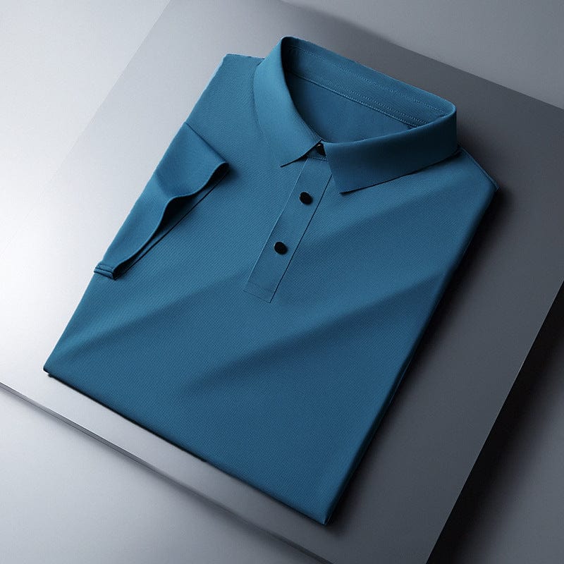 2021 d'été haut de gamme hommes d'affaires décontracté noi glace soie à manches courtes T-shirt Polo corps chemise hommes haut
