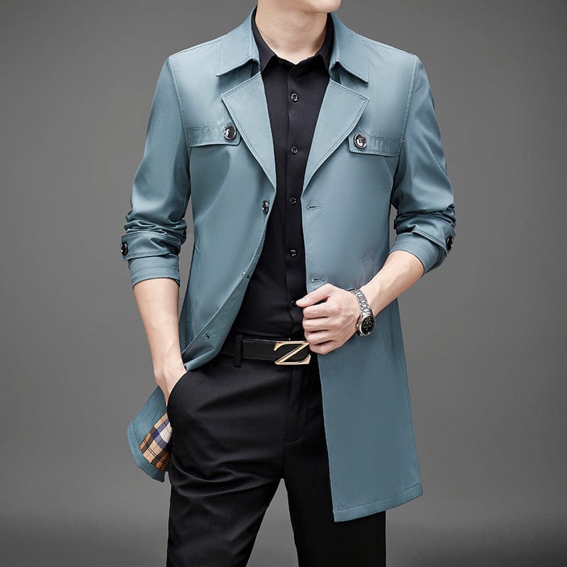 Cortavientos largo para hombre, moda de negocios, otoño 2021, versión coreana de la tendencia, chaqueta con solapa delgada en la ropa