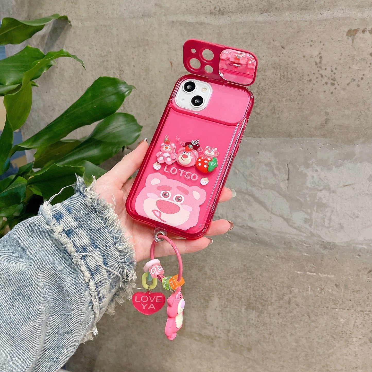 Flip Mirror Strawberry Bear Suitable for Apple 14 Mobile Phone Case iPhone 13 Huawei Anti-fall All-inclusive Silicone Case