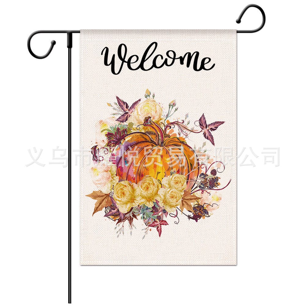 Thanksgiving pumpkin pattern linen garden flag double-sided print courtyard garden decoration flag