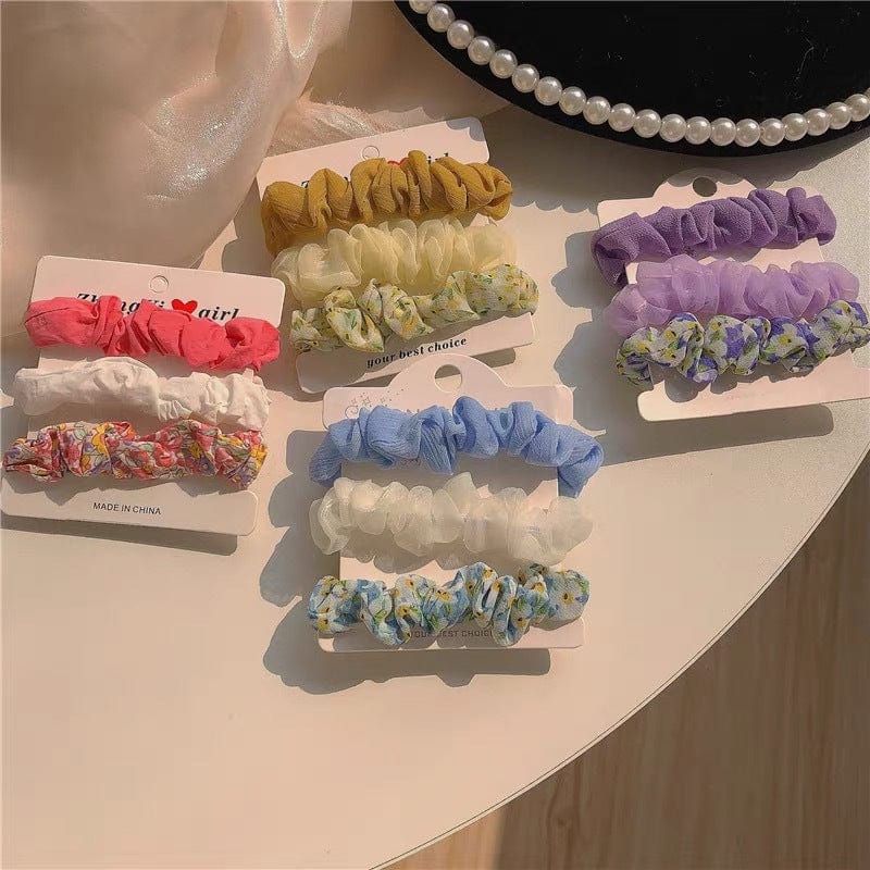 Early autumn combination large intestine hair ring 3 single floral small intestine small fresh blue pink hair rope hair rope