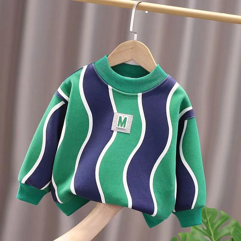 Boys and girls fleece thickened sweater 2022 autumn and winter new children's casual pullover top color matching bottoming shirt trend