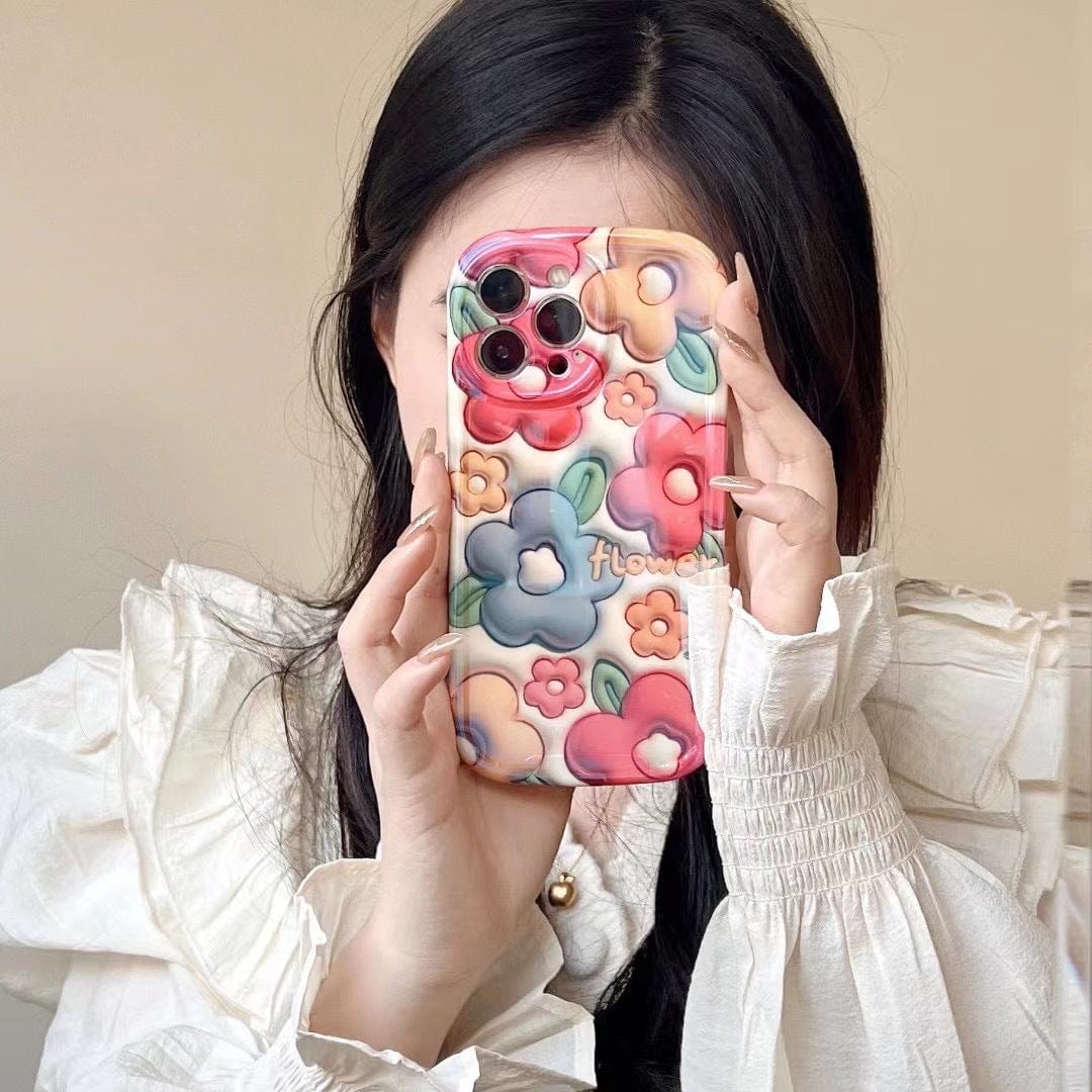 Applicable to Apple/Huawei iPhone14/P40Pro Anti-fall Blu-ray Color Flower Rabbit Female New Phone Case